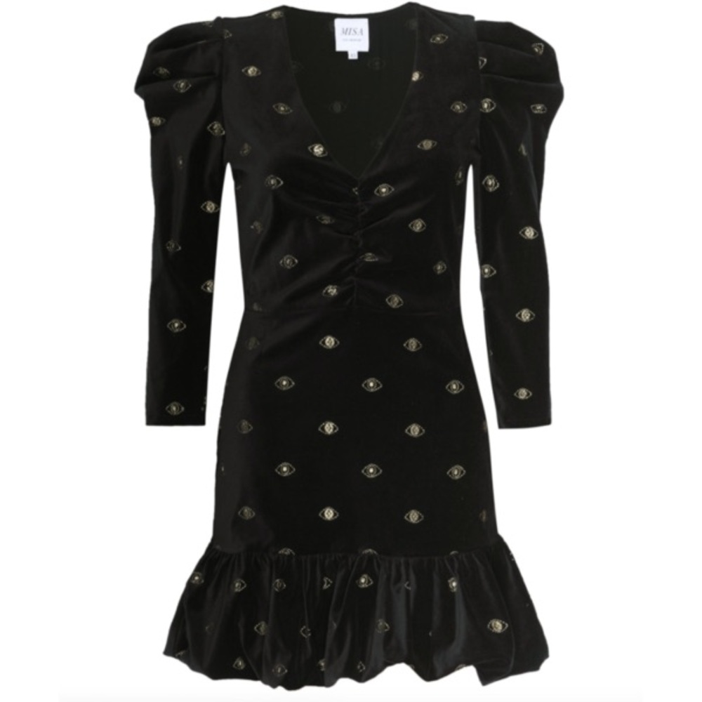 Misa Los Angeles Charisse Dress in Evil Eye Velveteen Long Sleeve Large - Picture 6 of 10